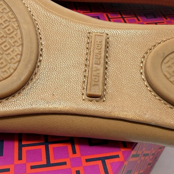 Tory Burch Minnie Travel Ballet Flat Royal Tan Gold Size 7.5 - Picture 8 of 12